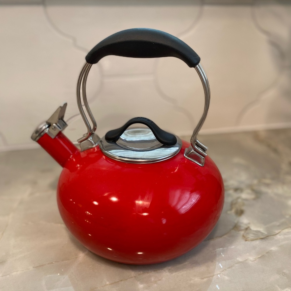 Chantal Red and Black Enamel Tea Kettle with Stainless Steel Handle